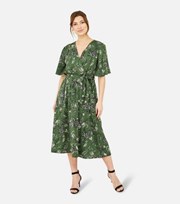 Yumi Kim Yumi Green Floral Midi Wrap Dress